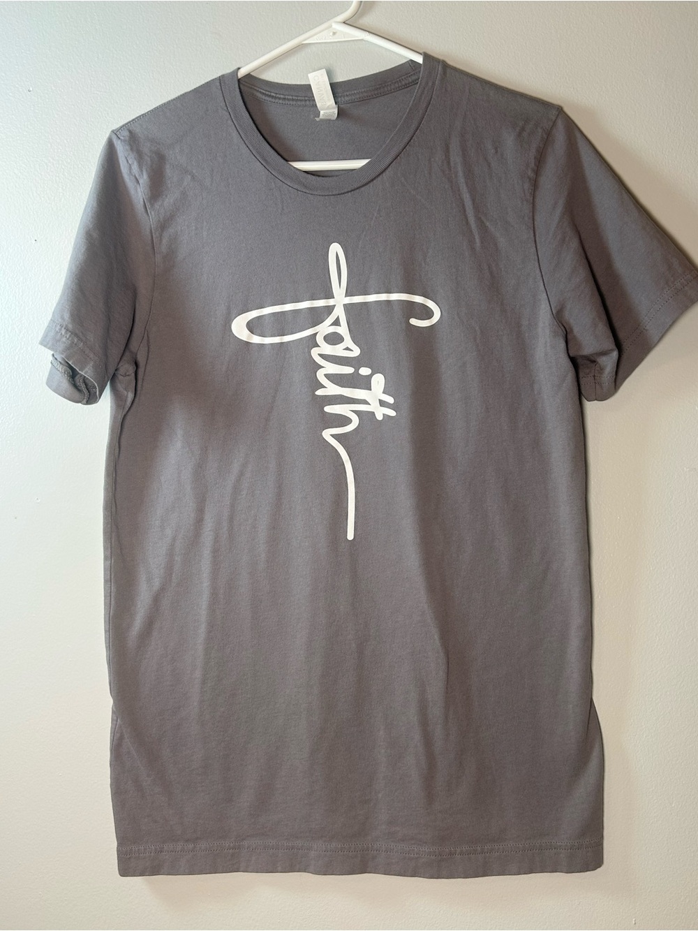 Canvas Unisex Gray Faith Graphic Cotton Knit Crew Neck T-Shirt Sz M Christian